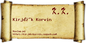 Kirják Korvin névjegykártya